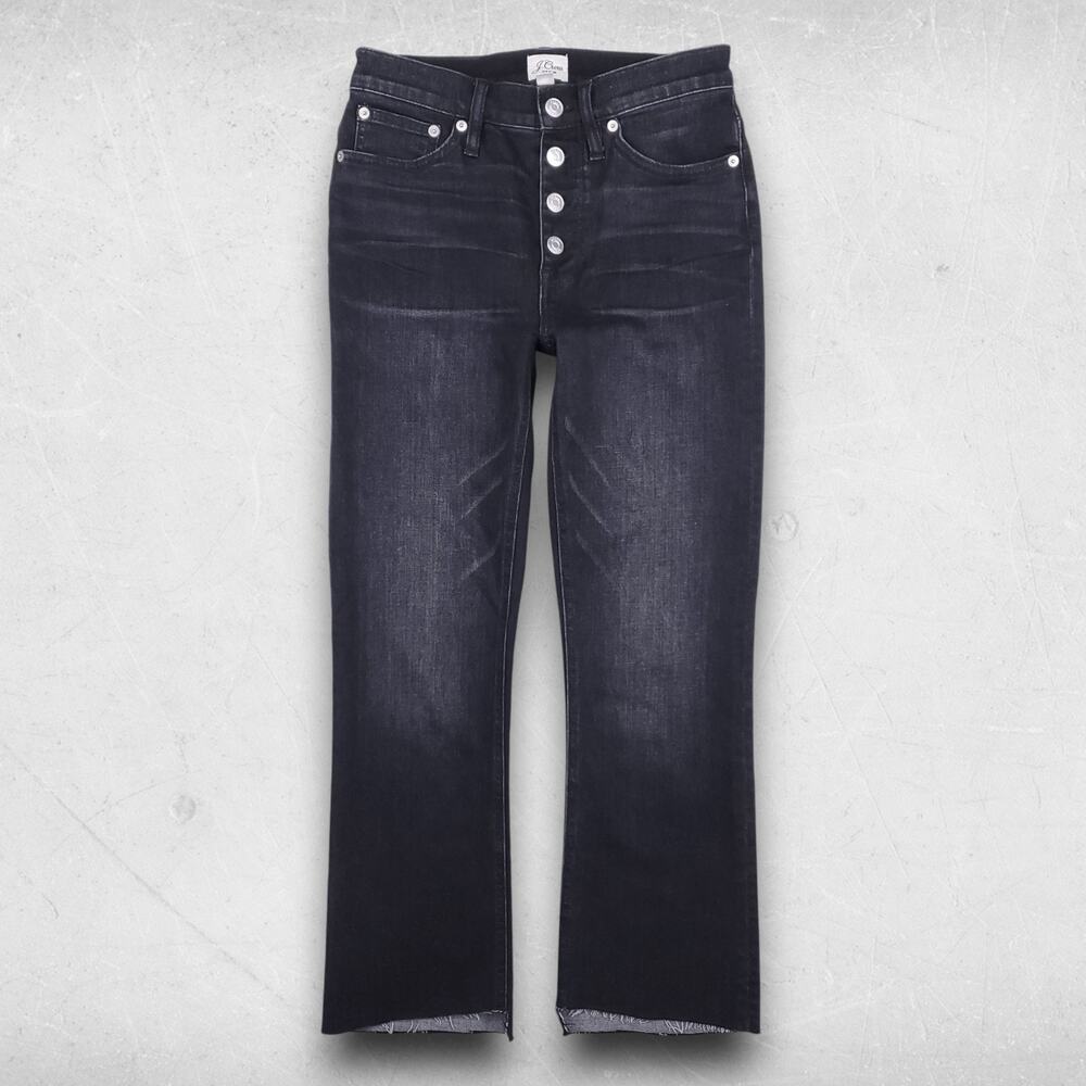 J. Crew Jeans Women 26 Black Billie Demi Boot Crop Button Fly Raw Hem Cowgirl